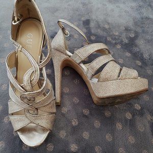 GUESS Gold Rose Champagne Sparkle Strappy Heels